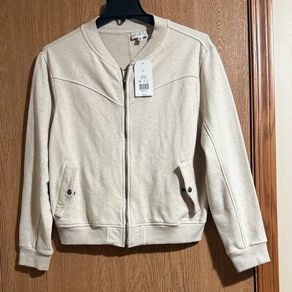 Wonderly Heathered Off-White Ribbed Jacket